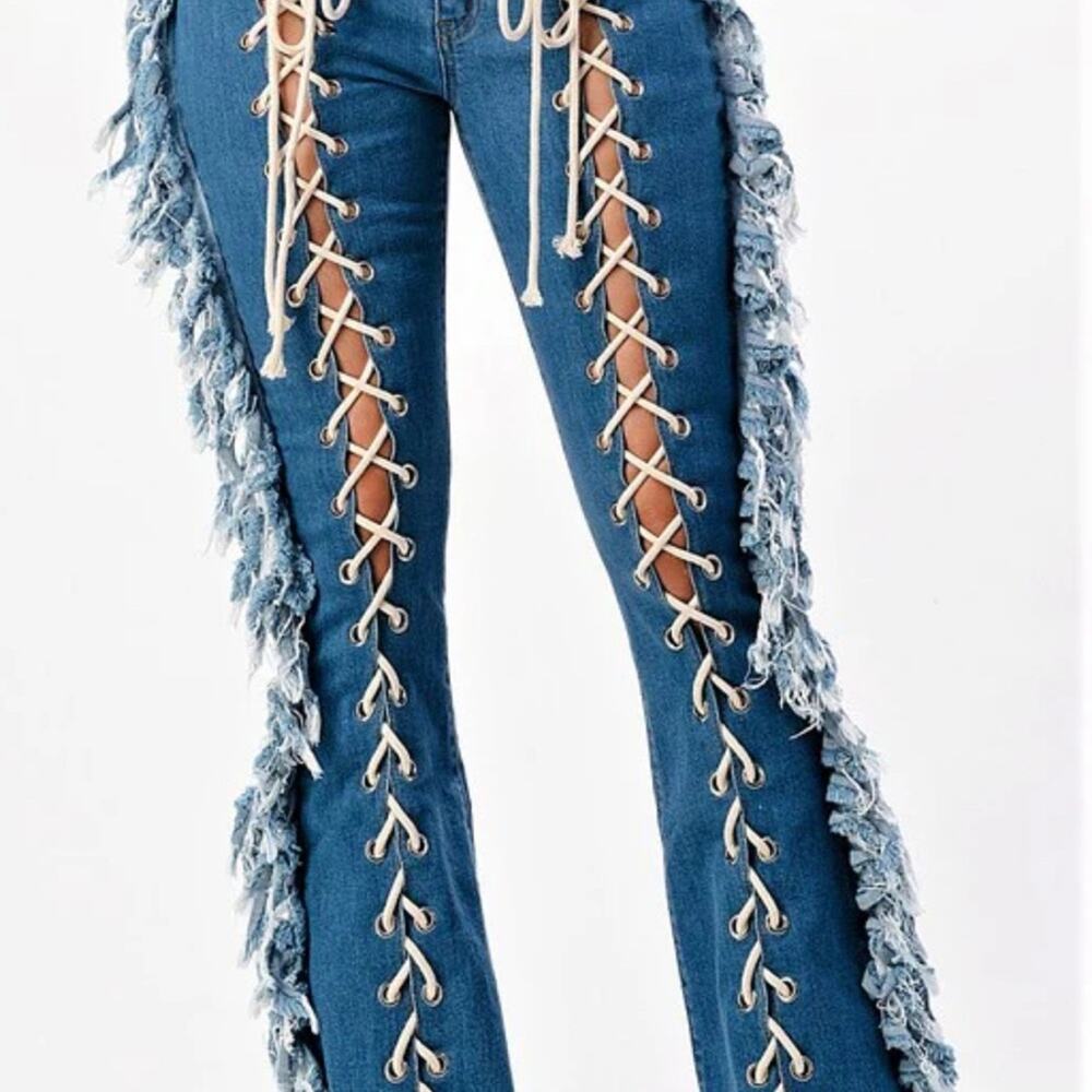 🎉Most Attractive People stylish lace up jeans! Sz 1X - Picture 2 of 8